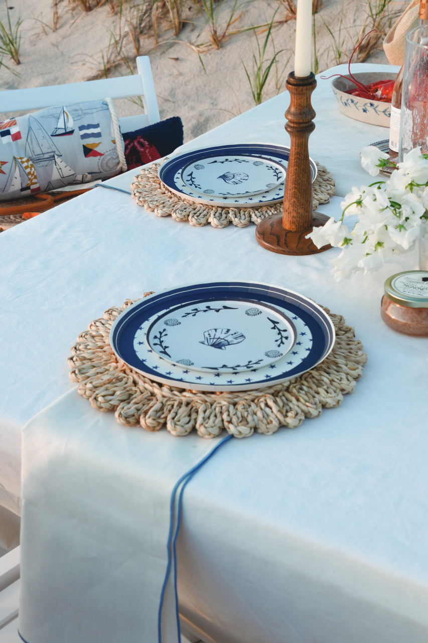 Blue Lined Napkin Linens - Set of 8