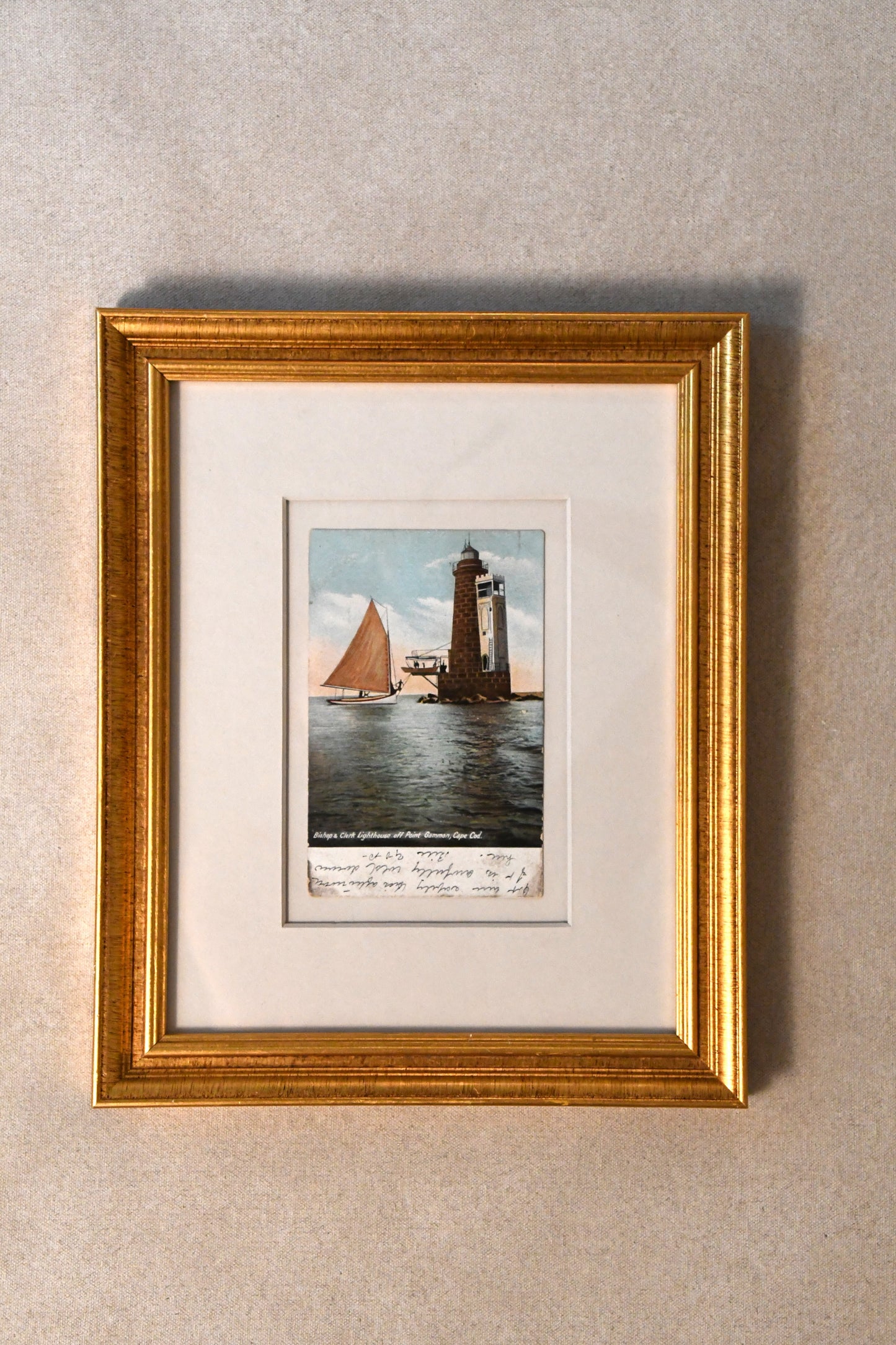 Vintage Framed Cape Cod Postcard - Lighthouse