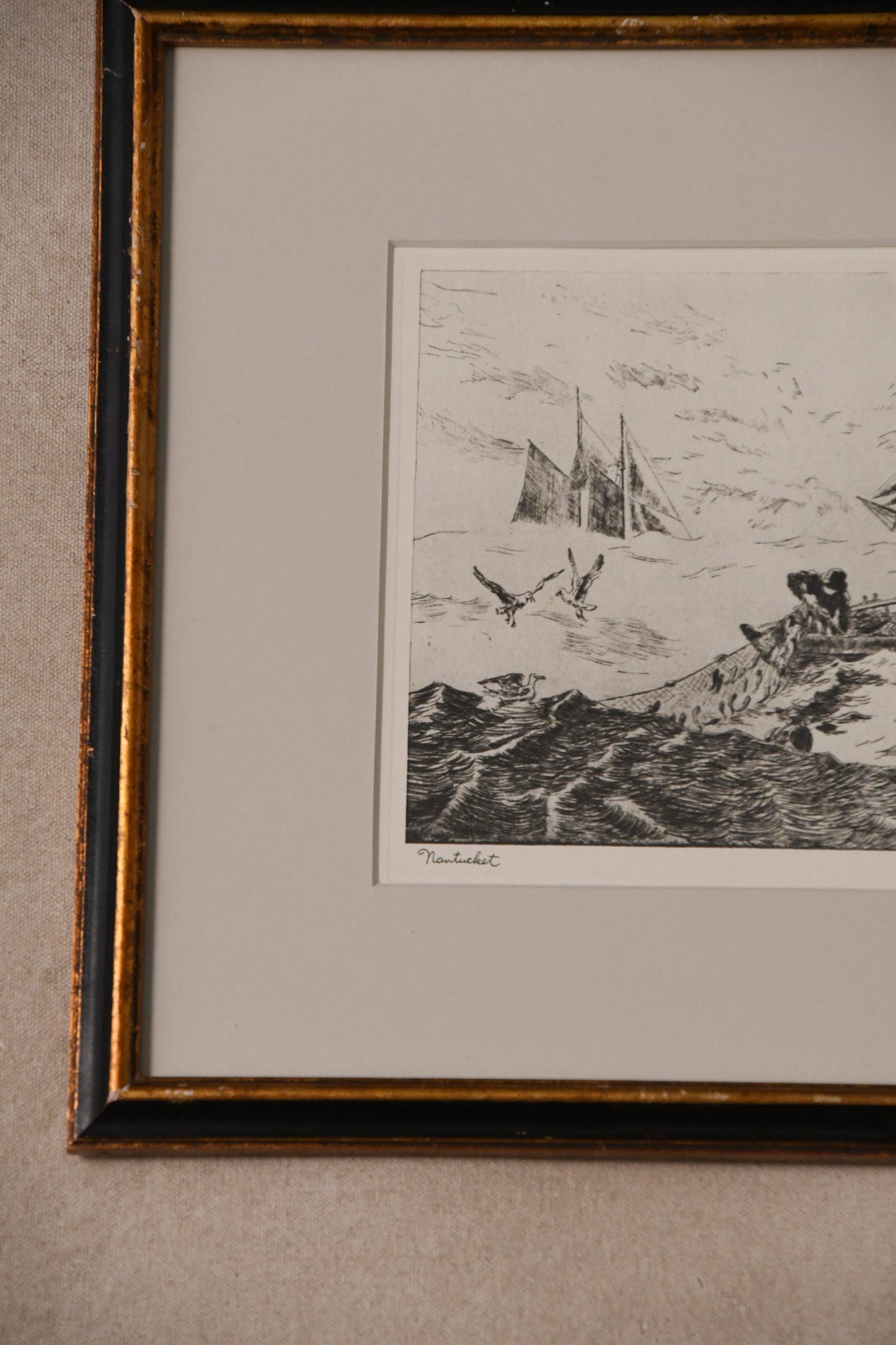 Framed "Nantucket" Vintage Etching by Lionel Barrymore