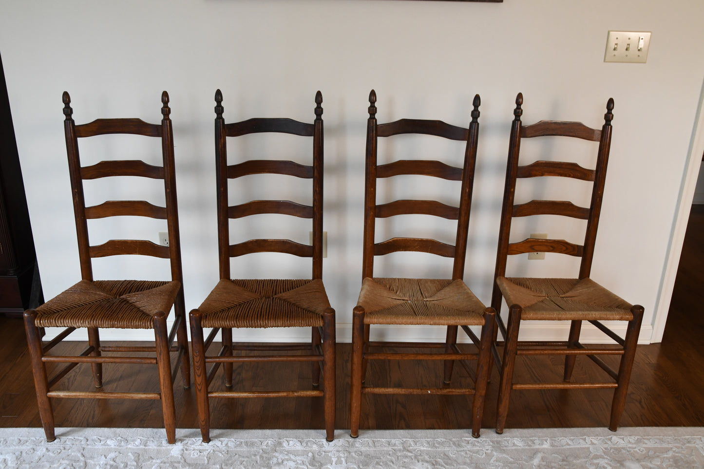 Antique Ladder Back Chairs with Rushed Seats - Set of 4