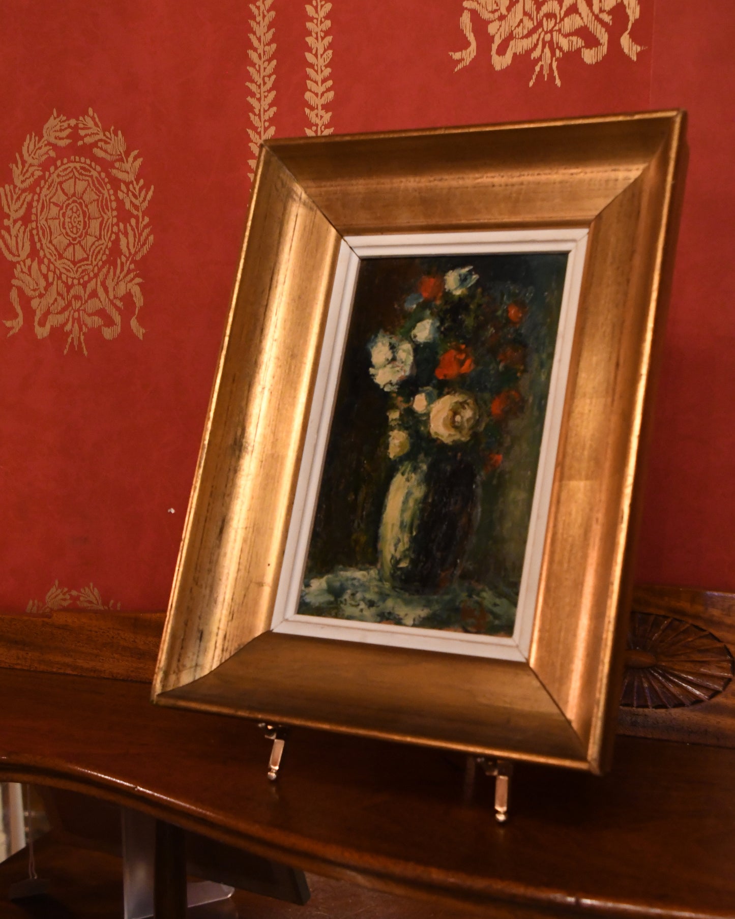 Vintage French Floral Oil on Canvas