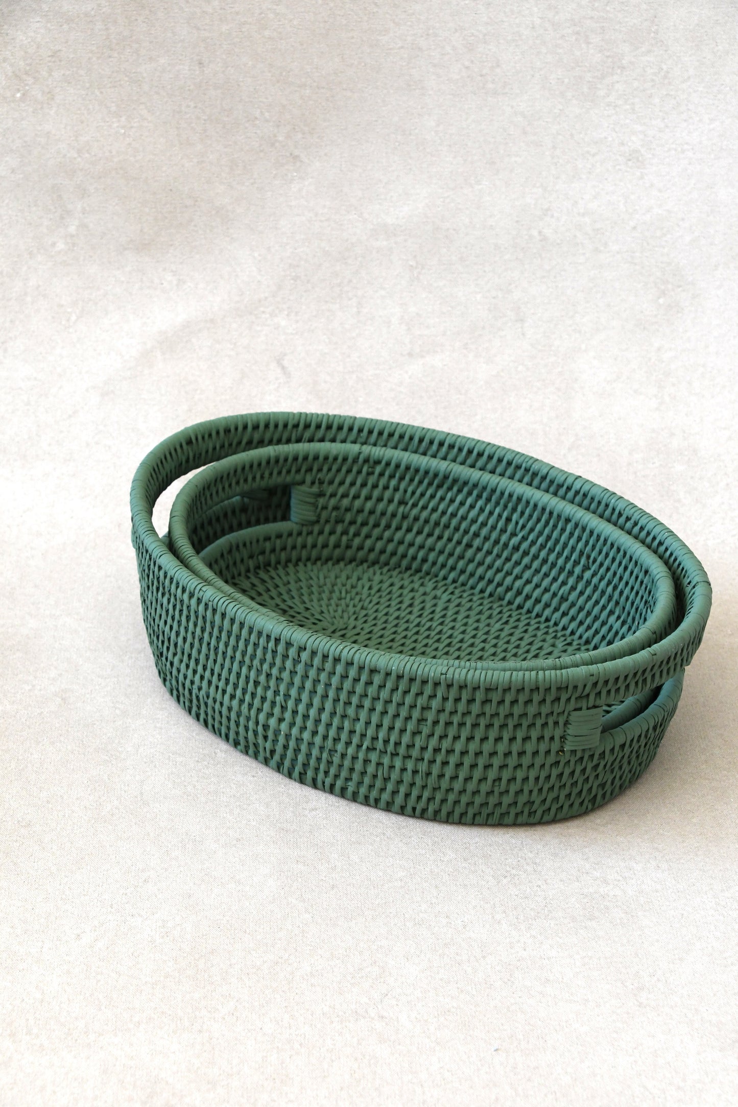 Cotswold Green Oval Rattan Basket- Set of 2