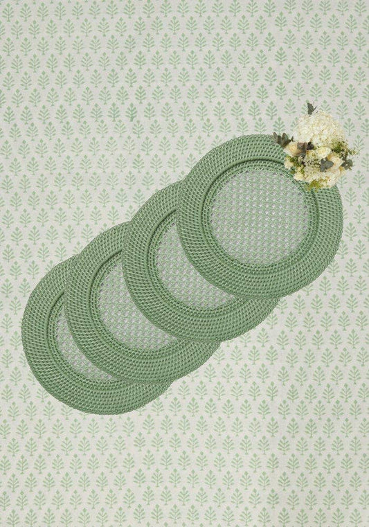 Cotswold Green Round Rattan Charger Green  - Set of 4