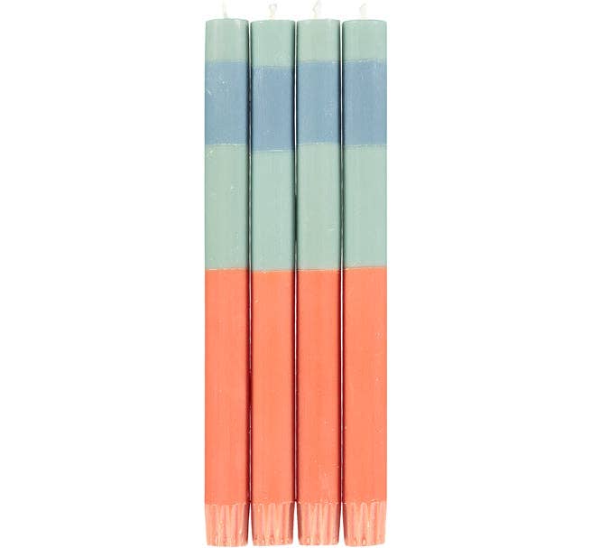 British Colour Standard 10"H Striped Opaline, Pompadour & Rust Eco Dinner Candles, Box of 4