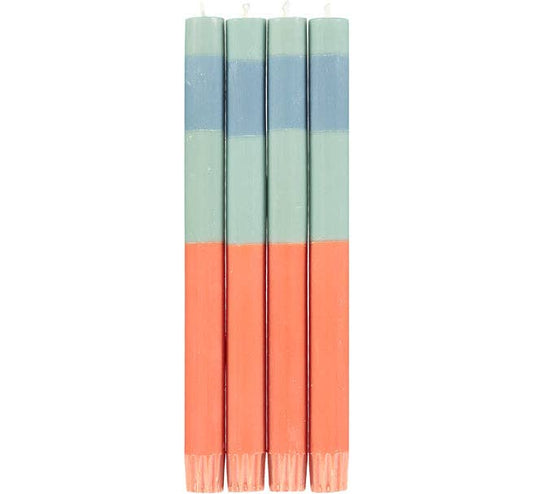 British Colour Standard 10"H Striped Opaline, Pompadour & Rust Eco Dinner Candles, Box of 4