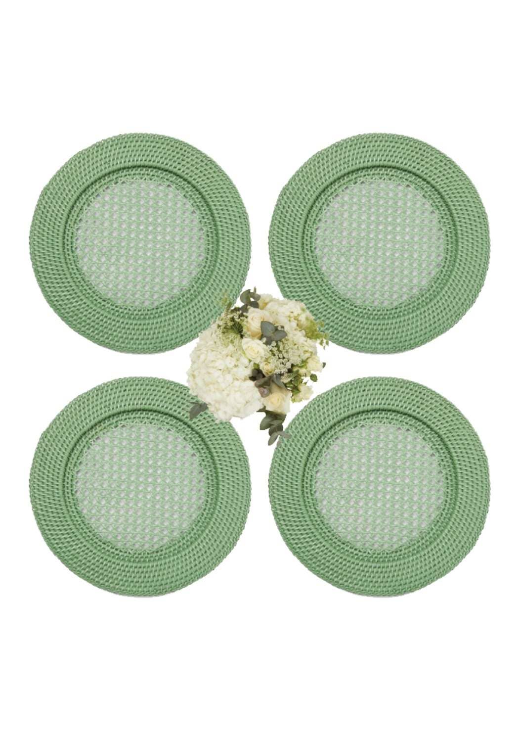 Cotswold Green Round Rattan Charger Green  - Set of 4