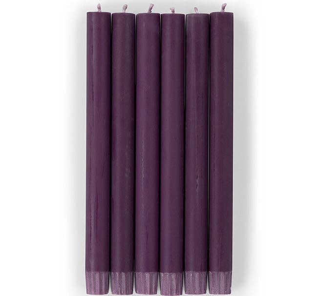 BRITISH COLOUR STANDARD - 25cm / 10'' H  - Egg Plant Eco Dinner Candles, Gift Box of 6