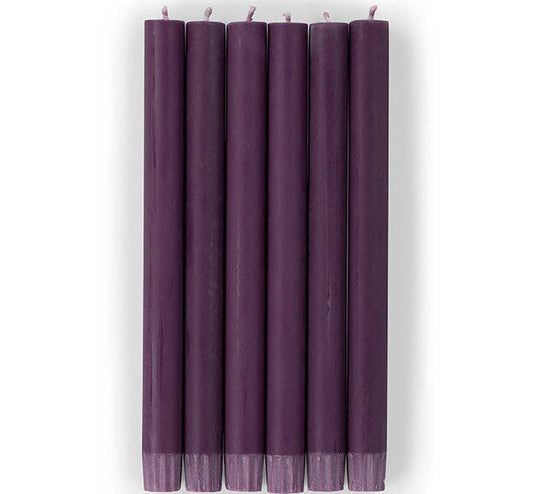 BRITISH COLOUR STANDARD - 25cm / 10'' H  - Egg Plant Eco Dinner Candles, Gift Box of 6
