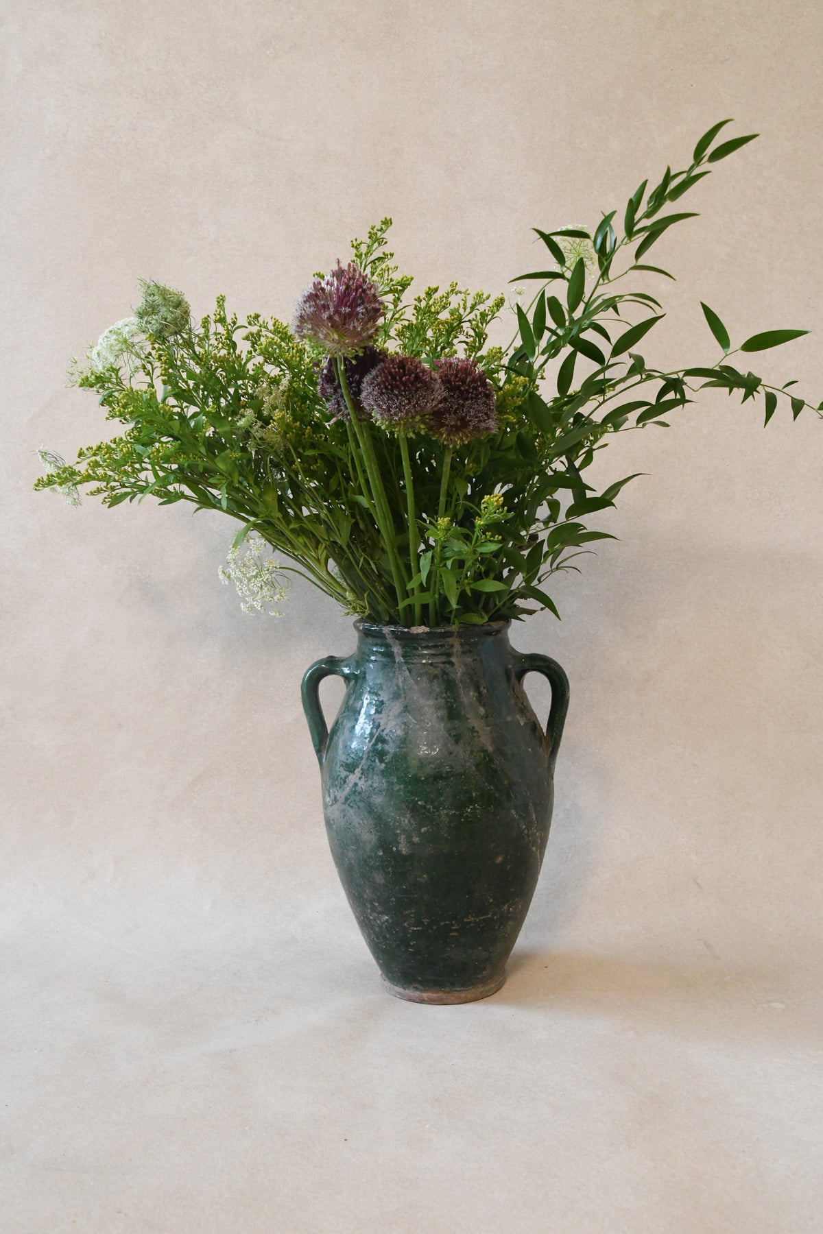 Antique Mediterranean Green Clay Vase