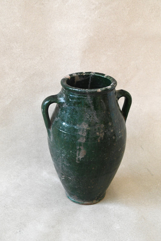 Antique Mediterranean Green Clay Vase