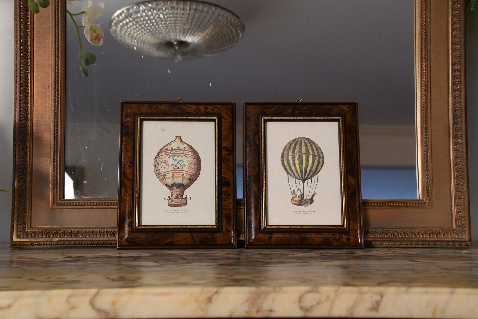 Vintage Pair of Framed Hot Air Balloons