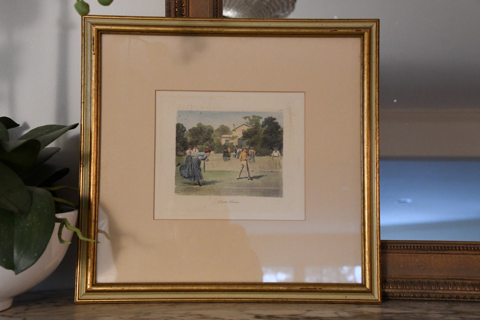 Antique English Lawn Tennis Etching
