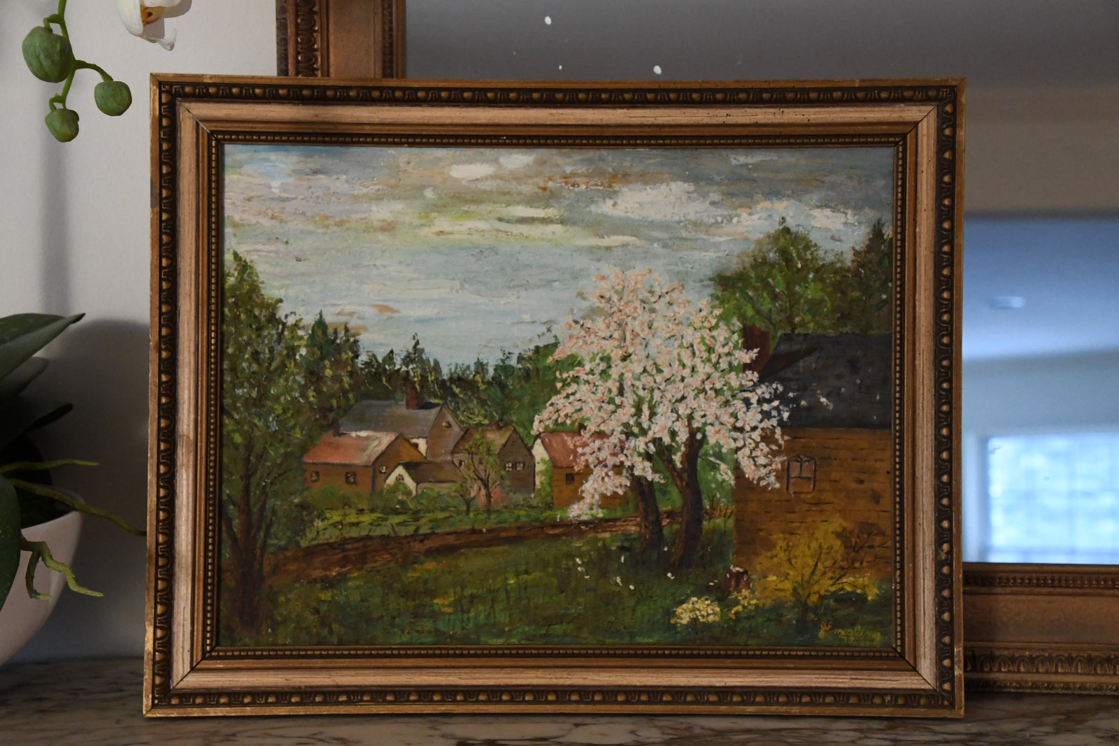 Vintage Acrylic on Canvas Cherry Blossom Tree