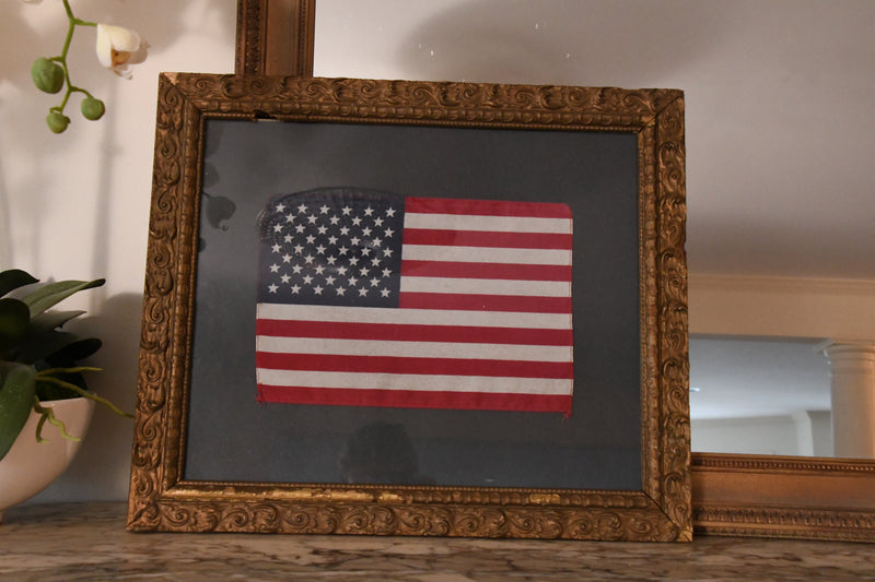 Vintage American Flag Framed in Antique Frame