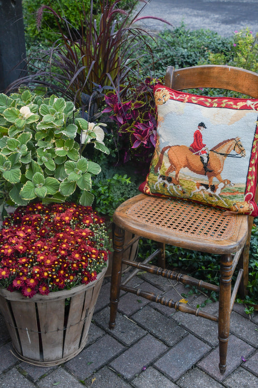 Vintage Equestrian Needlepoint Pillow