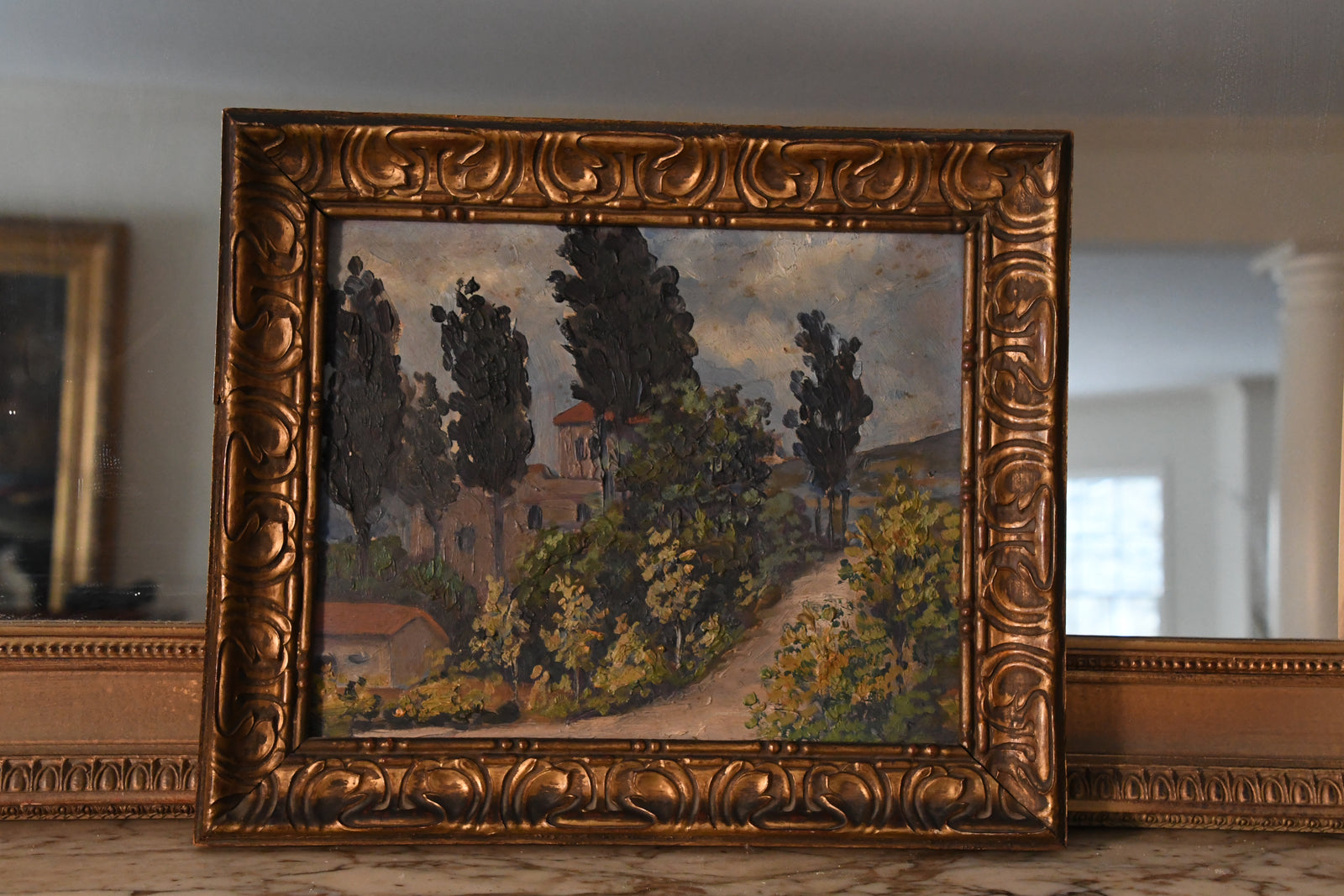 French Acrylic on Board - "Cypress Trees"