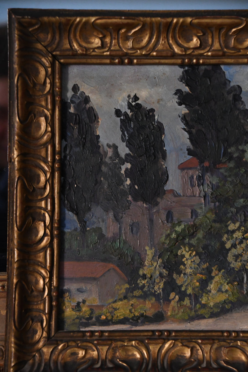 French Acrylic on Board - "Cypress Trees"