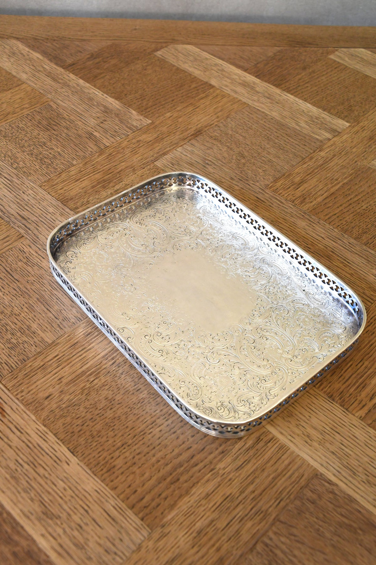 Small Vintage Silverplate Gallery Rail Tray