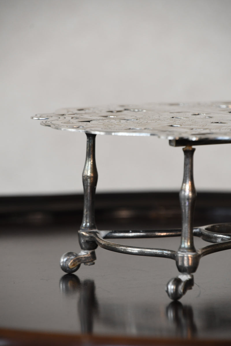 Vintage Silverplate Trivet on Castors