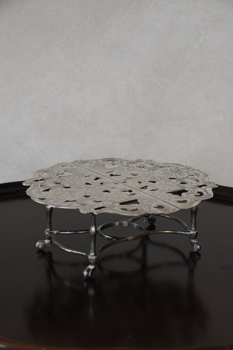Vintage Silverplate Trivet on Castors