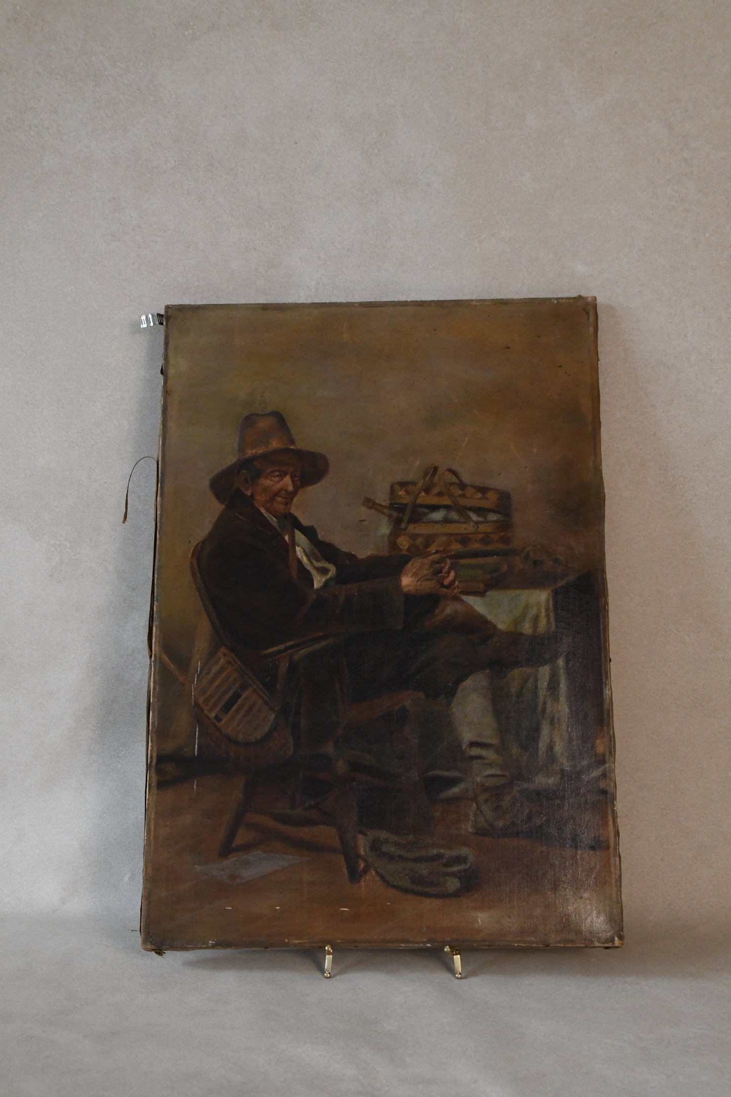 Antique Unframed Angler Oil on Canvas