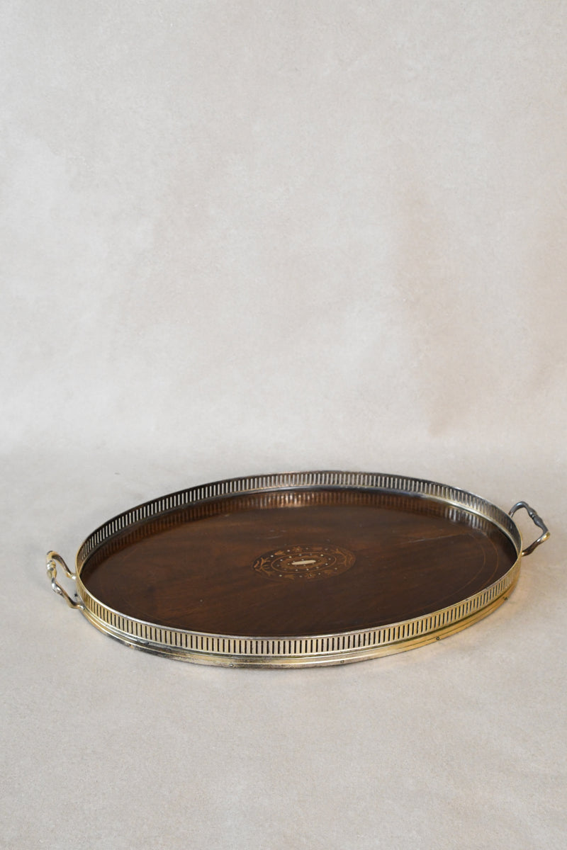 Vintage Brass & Wood Gallery Tray