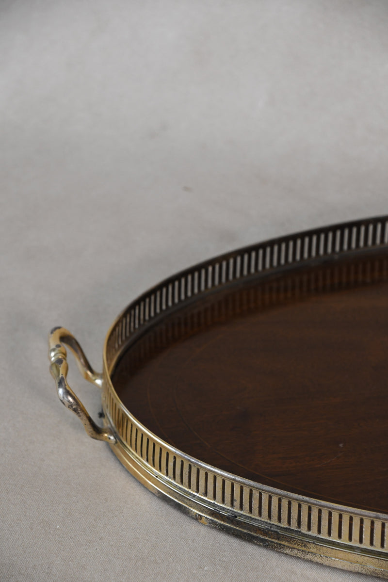 Vintage Brass & Wood Gallery Tray