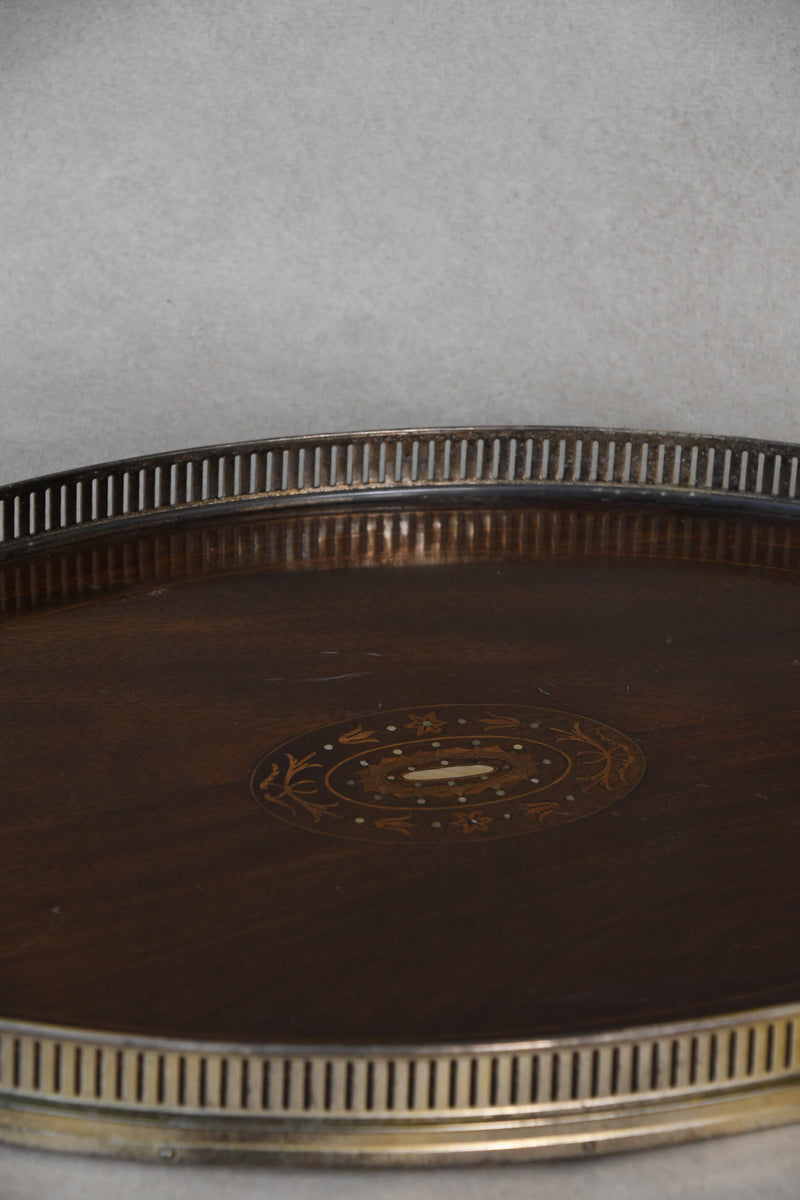Vintage Brass & Wood Gallery Tray