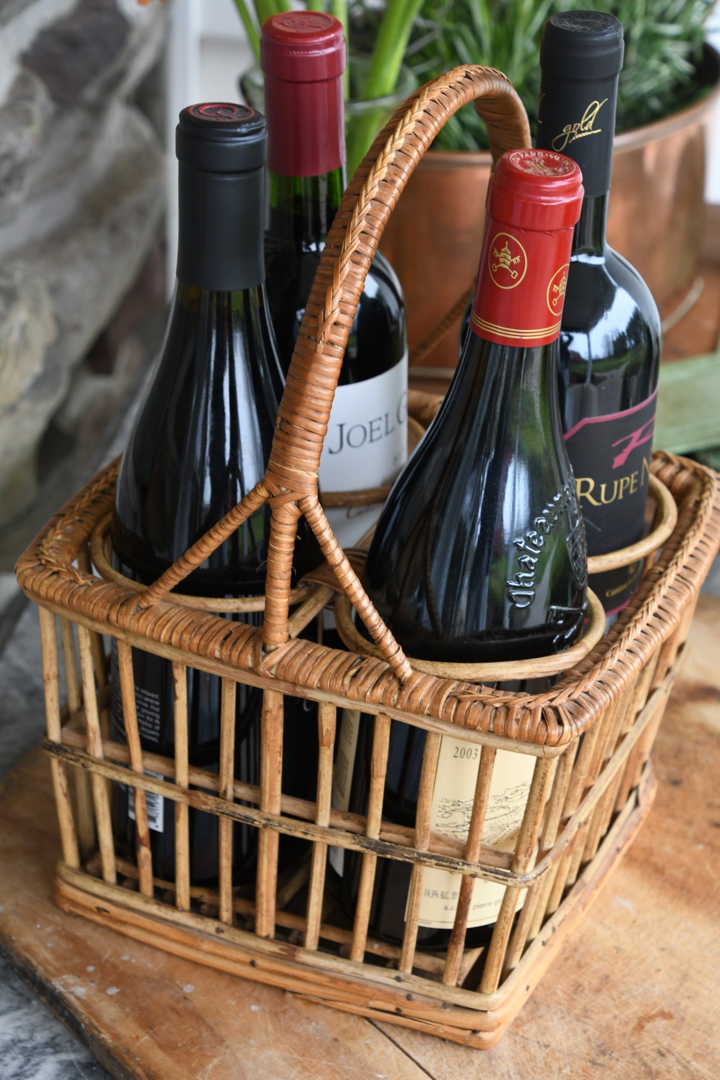 Vintage Rattan Wine Carrier