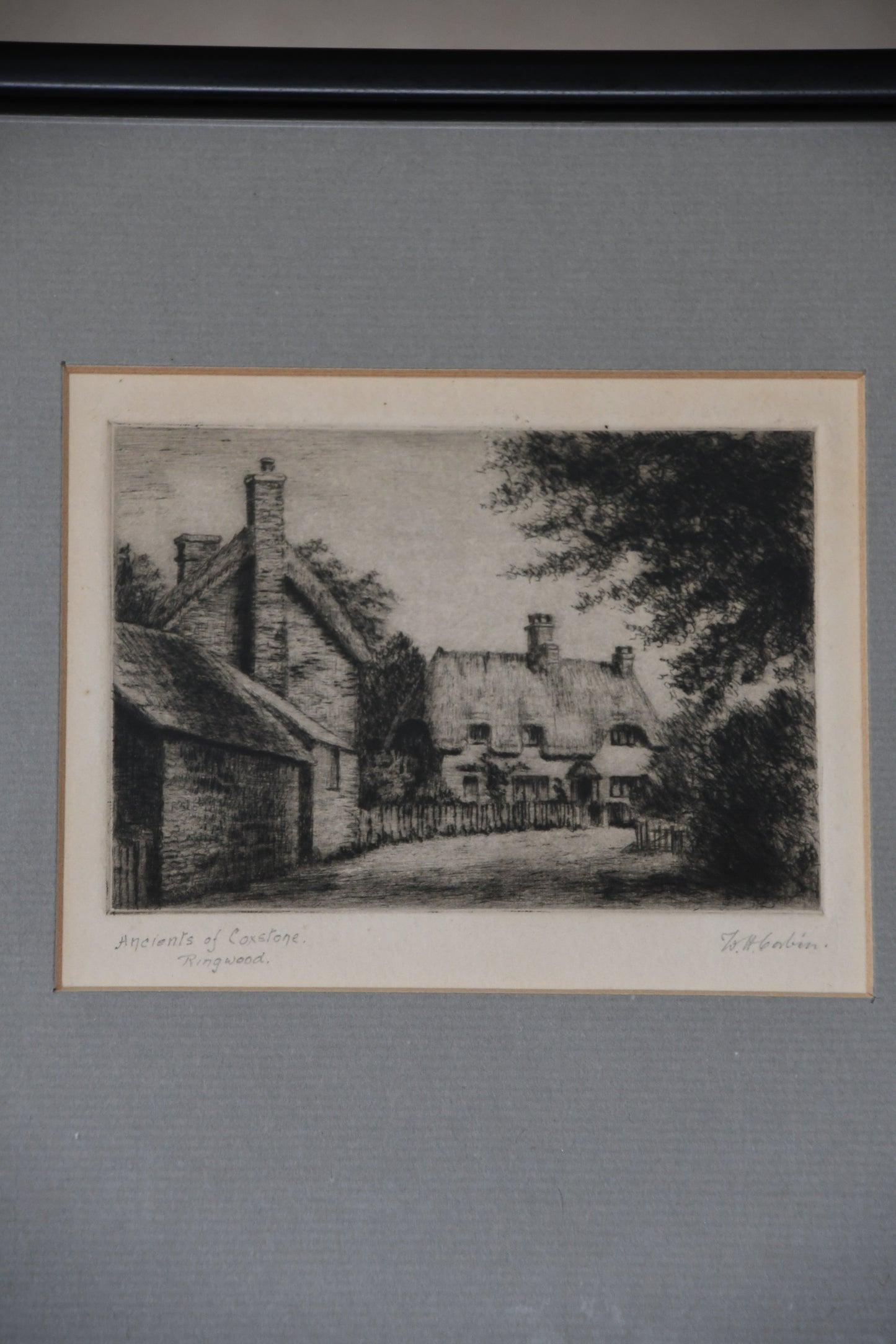 Antique Black and White Etching of Cotswolds Village