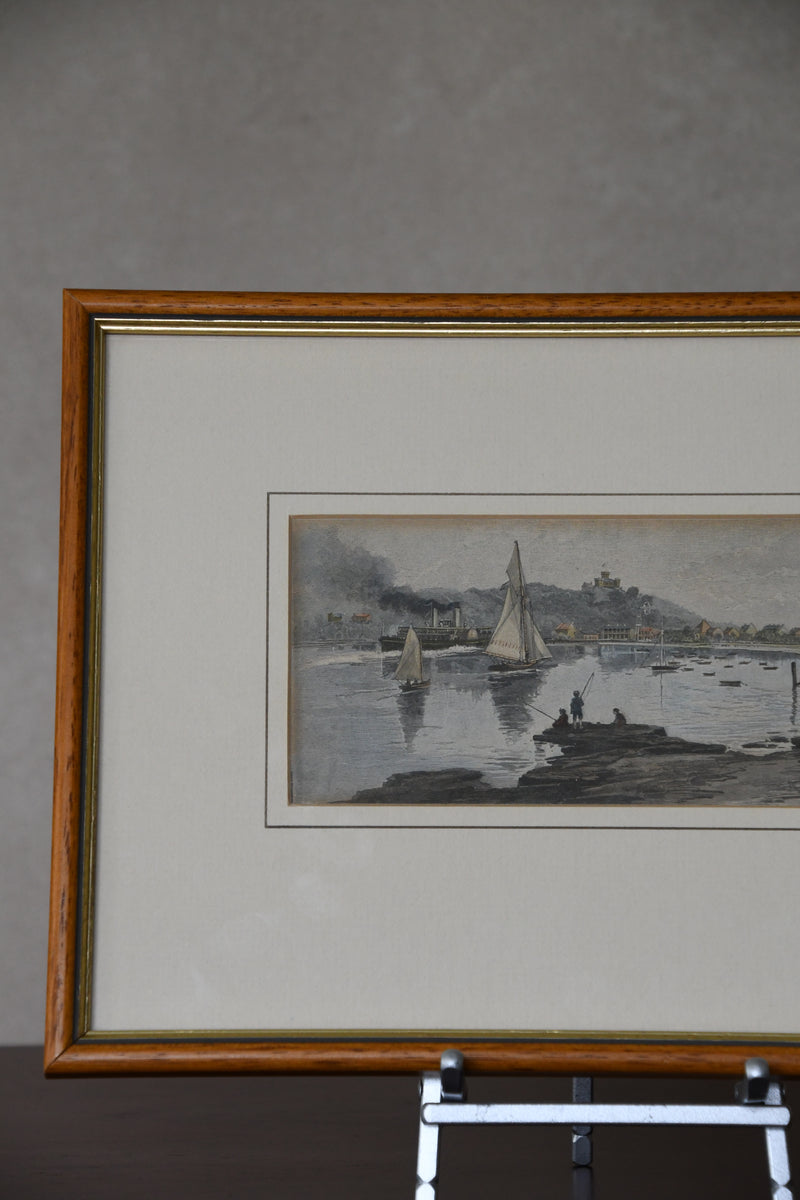 Manly Beach Framed Wood Engraving Hand Coloured C. 1886