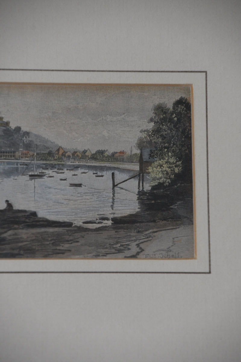 Manly Beach Framed Wood Engraving Hand Coloured C. 1886