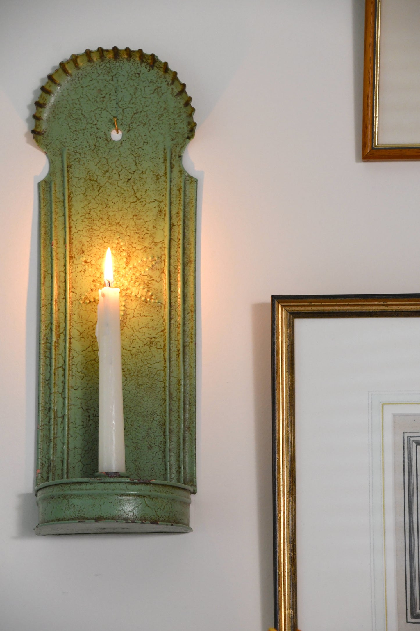 Pair of Vintage English Green Tole Wall Sconces