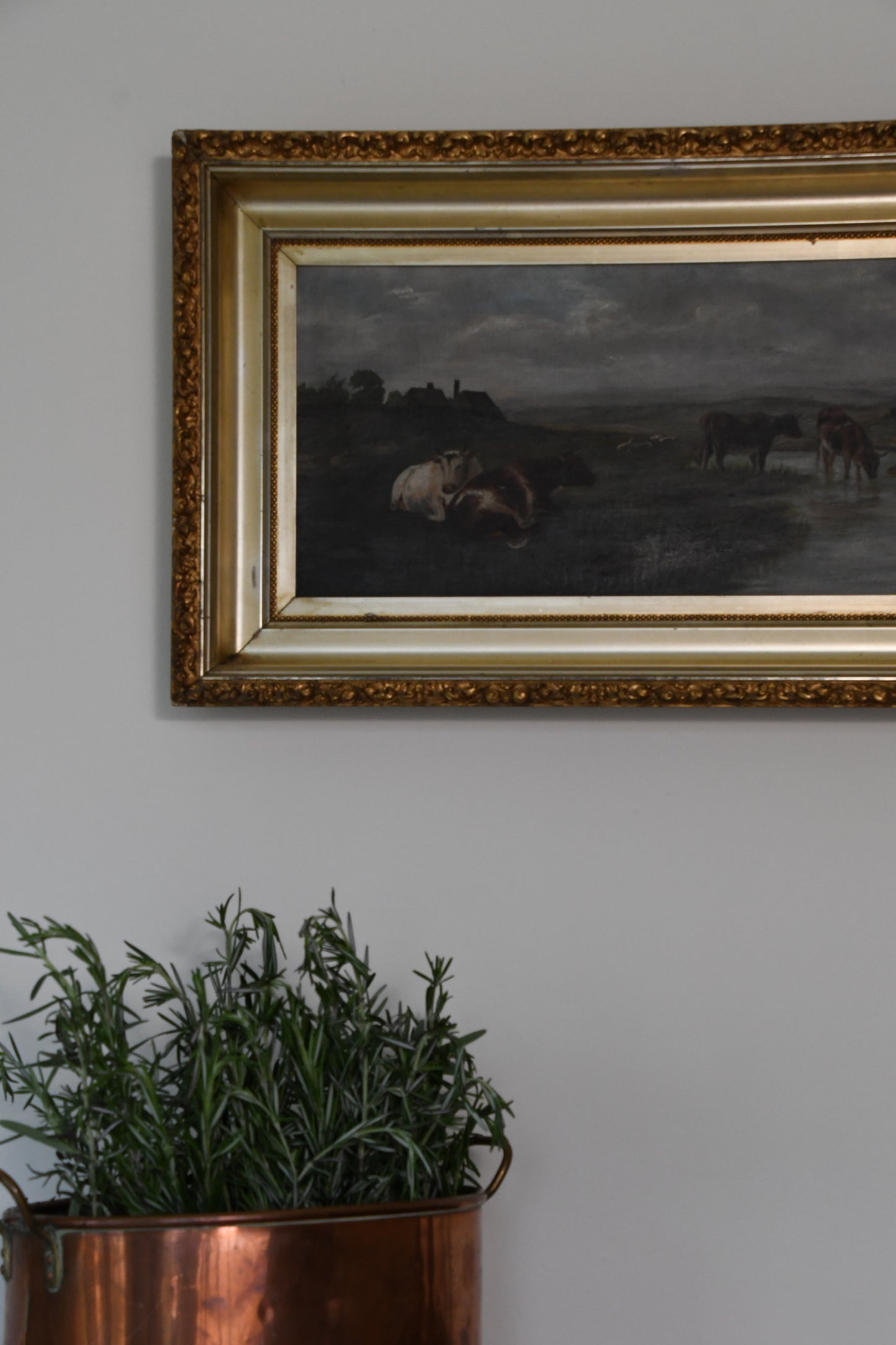 Vintage Cow's Creekside Oil Painting