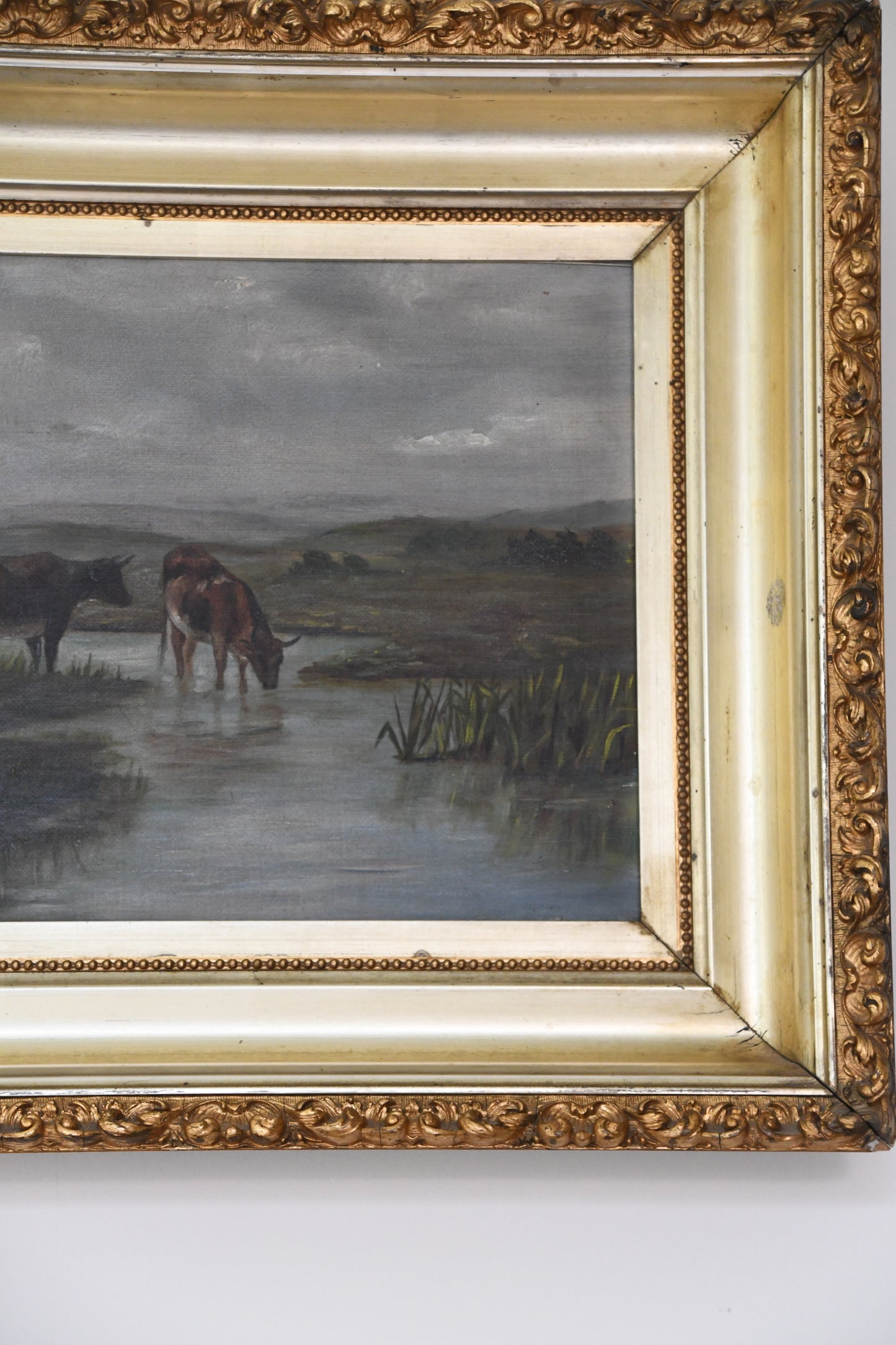 Vintage Cow's Creekside Oil Painting