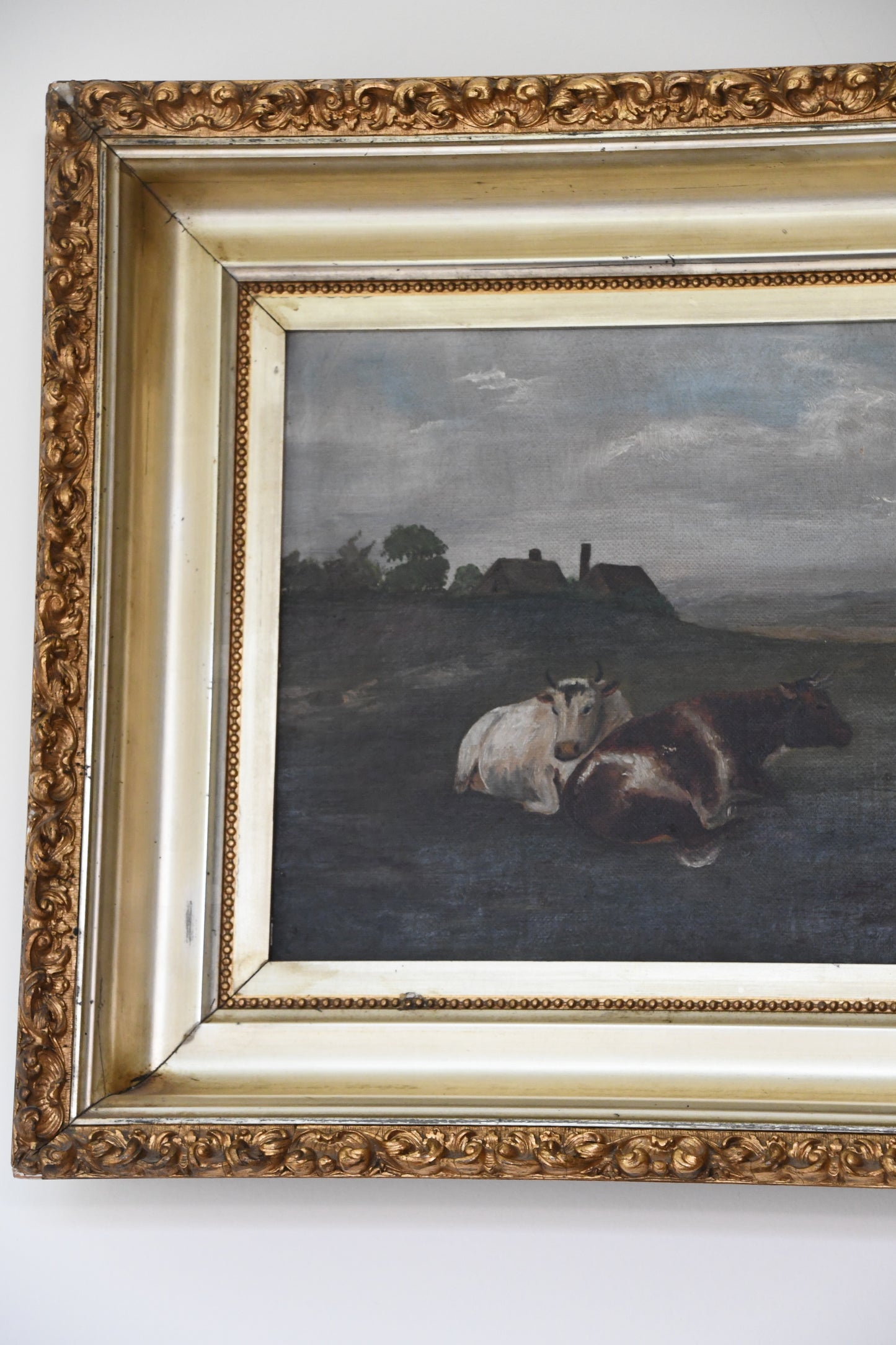 Vintage Cow's Creekside Oil Painting