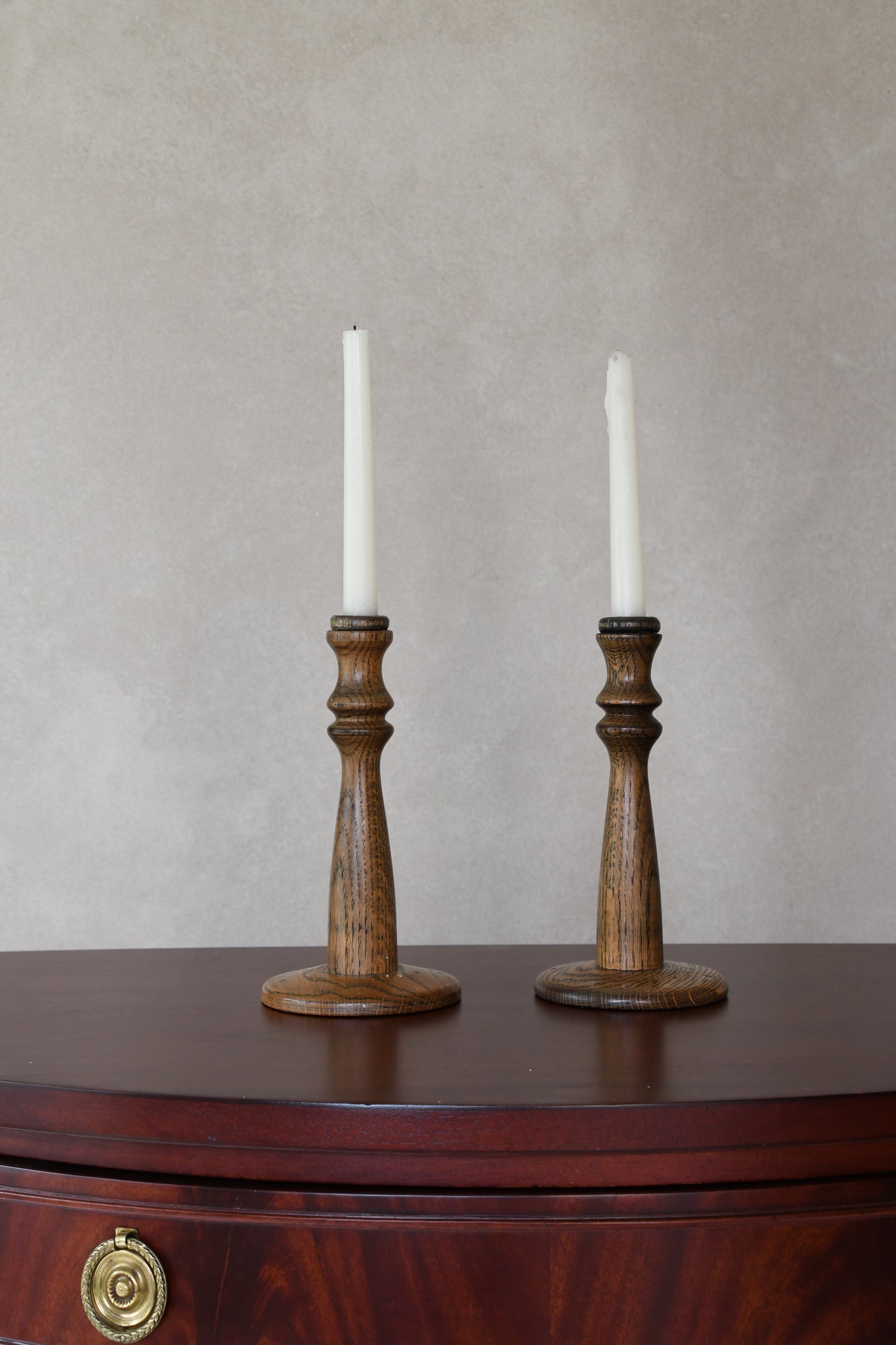 Pair of Vintage English Oak Candlesticks