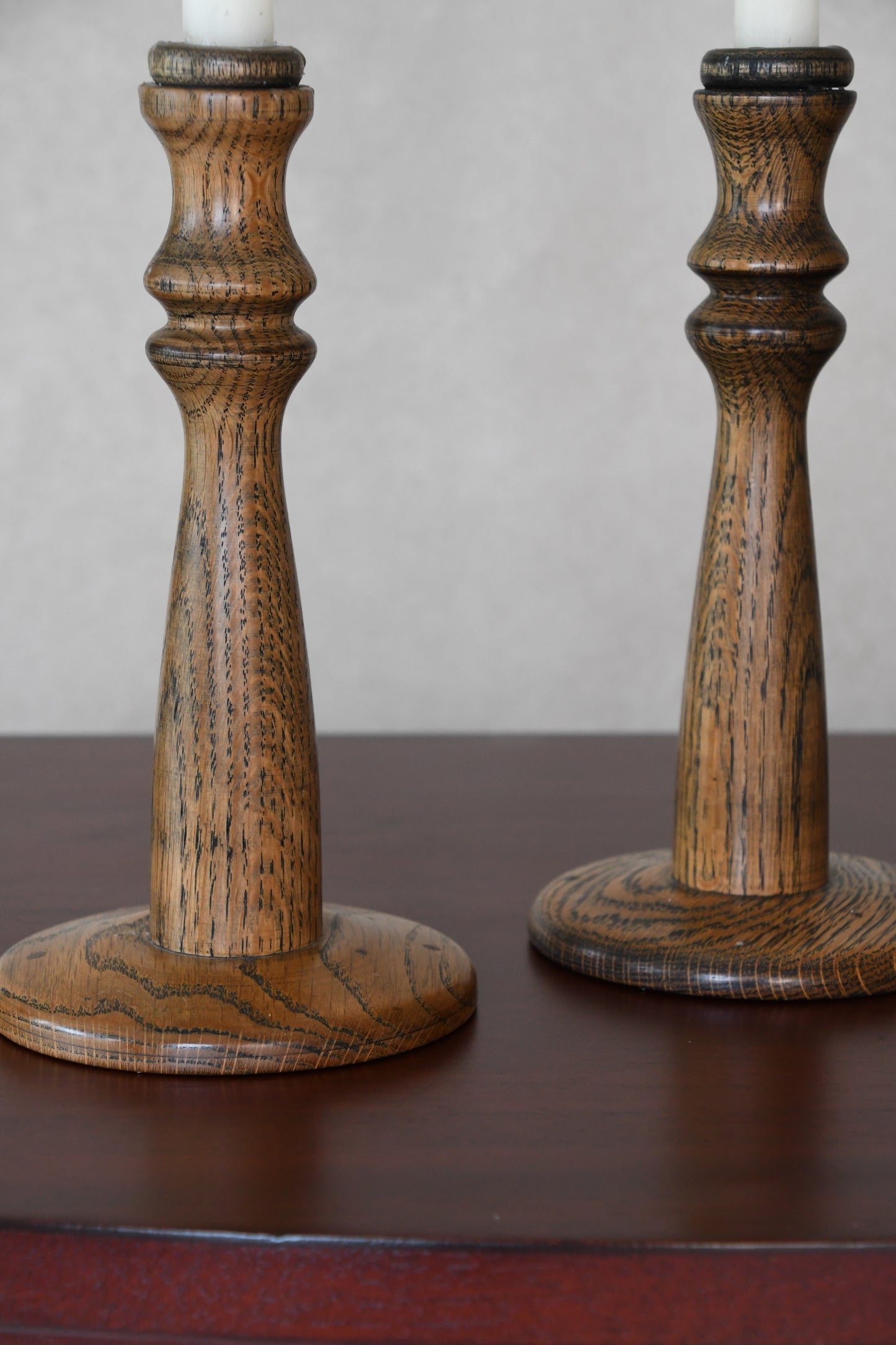 Pair of Vintage English Oak Candlesticks