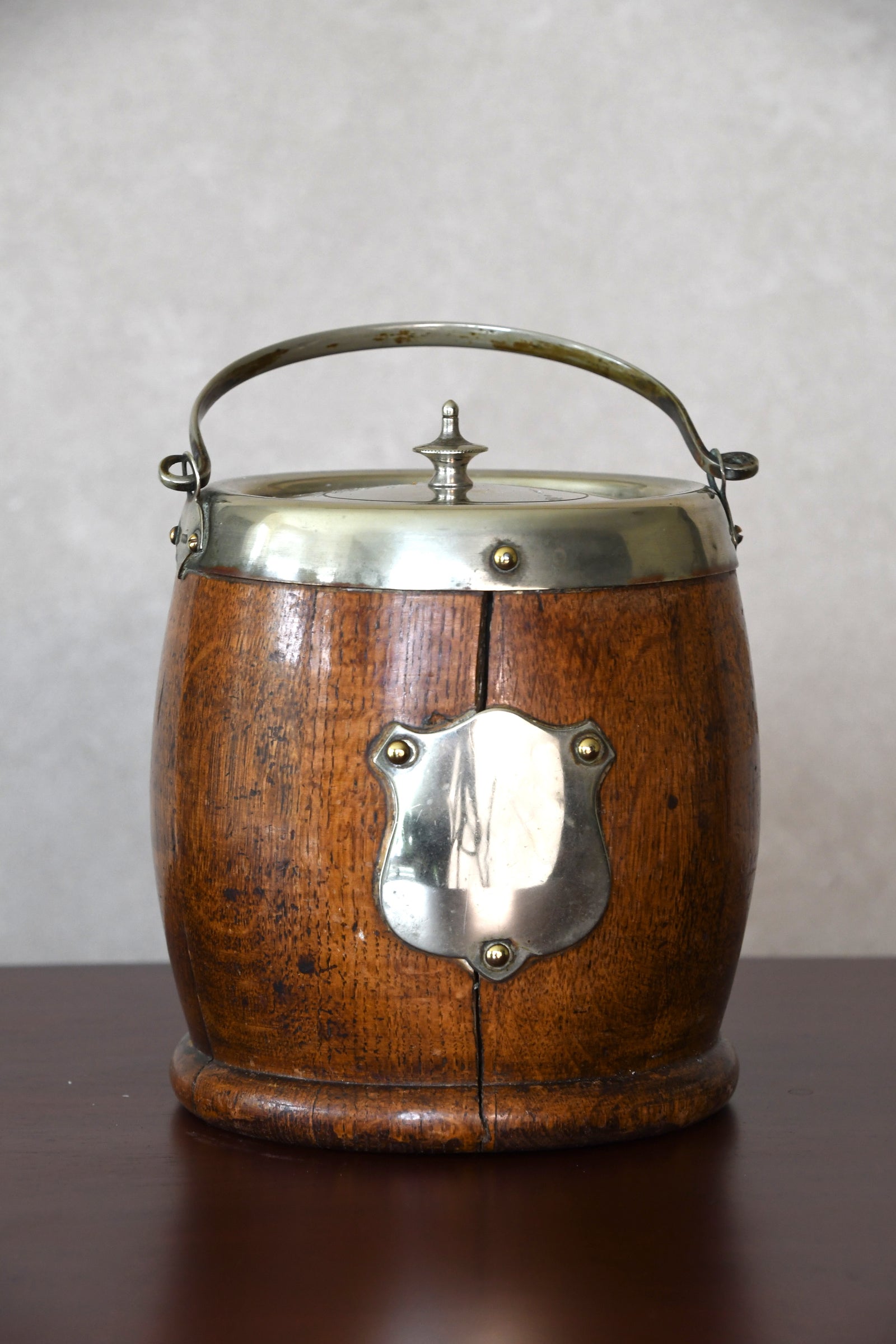 Vintage English Oak Petite Biscuit Barrel