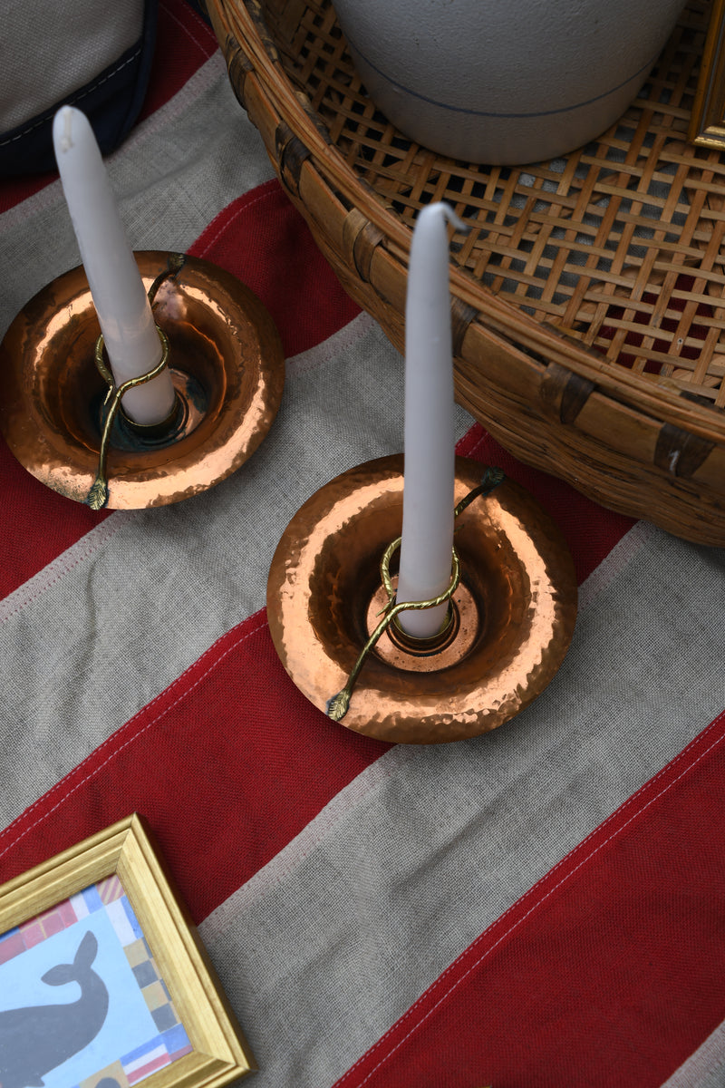 Pair of Vintage Hammered Copper Candlestick Holders