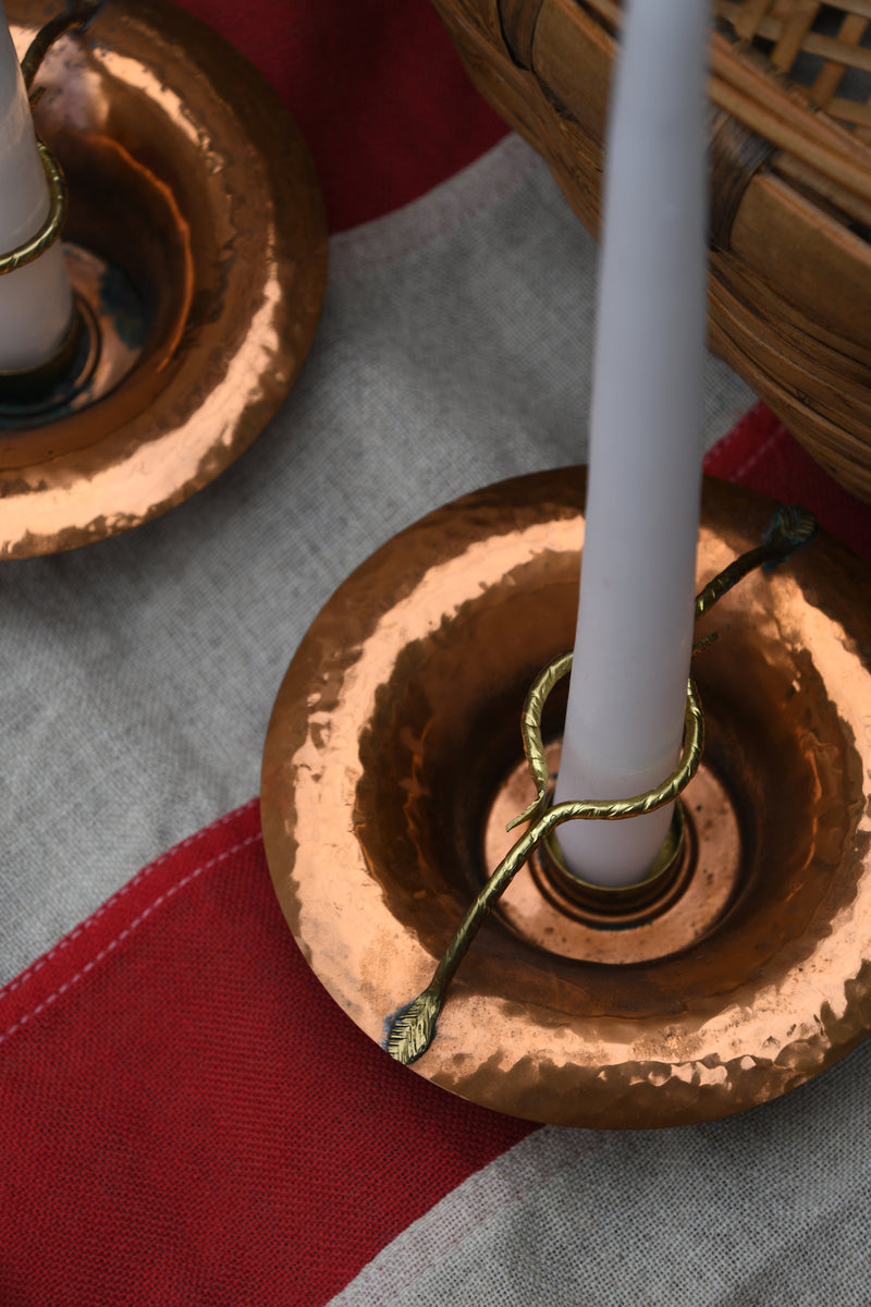 Pair of Vintage Hammered Copper Candlestick Holders