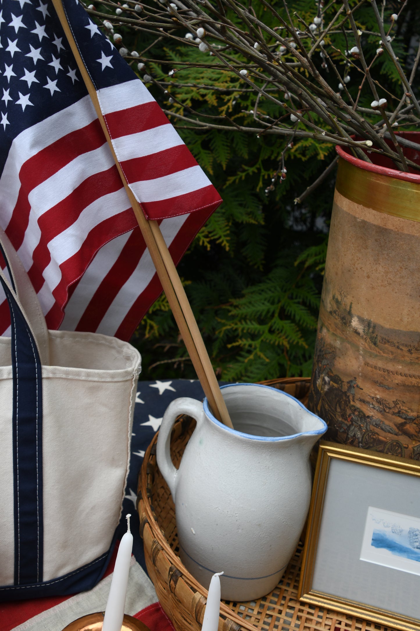 Vintage Stoneware Pitcher with Blue Banding