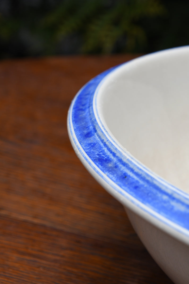 Vintage Ceramic Bowl with Blue Banding