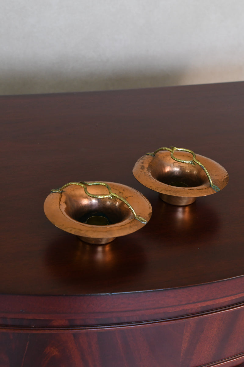 Pair of Vintage Hammered Copper Candlestick Holders