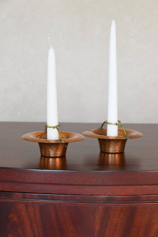 Pair of Vintage Hammered Copper Candlestick Holders