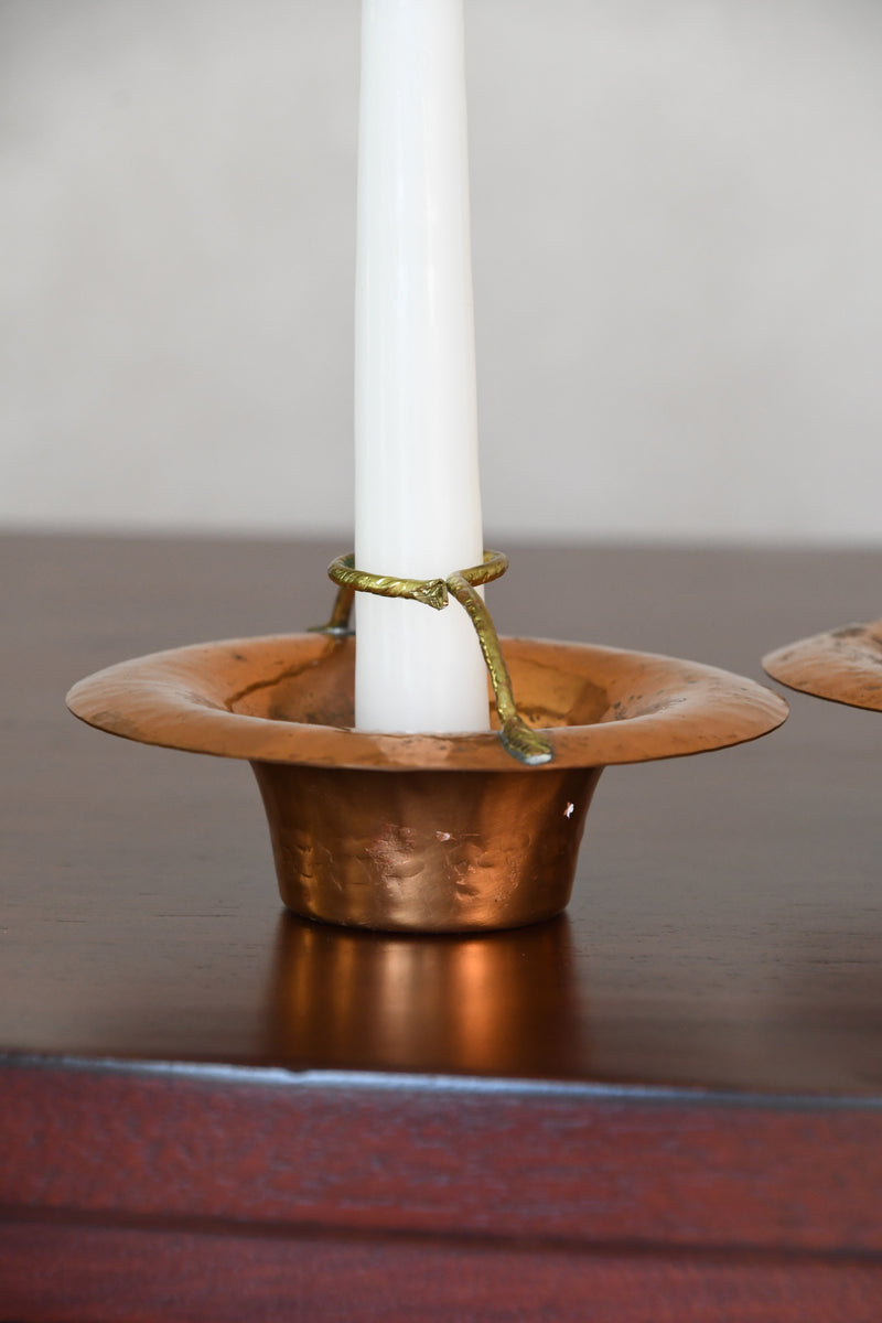 Pair of Vintage Hammered Copper Candlestick Holders