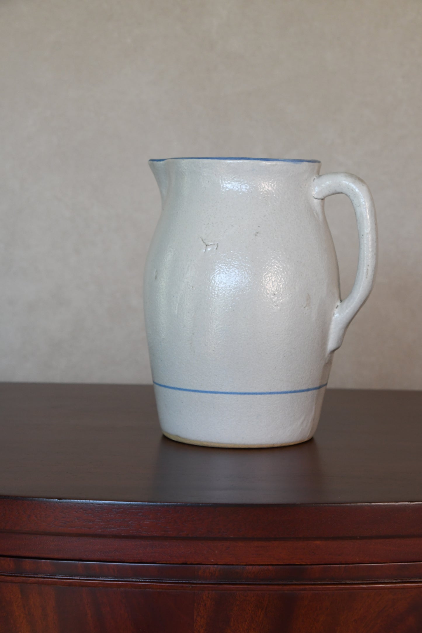 Vintage Stoneware Pitcher with Blue Banding