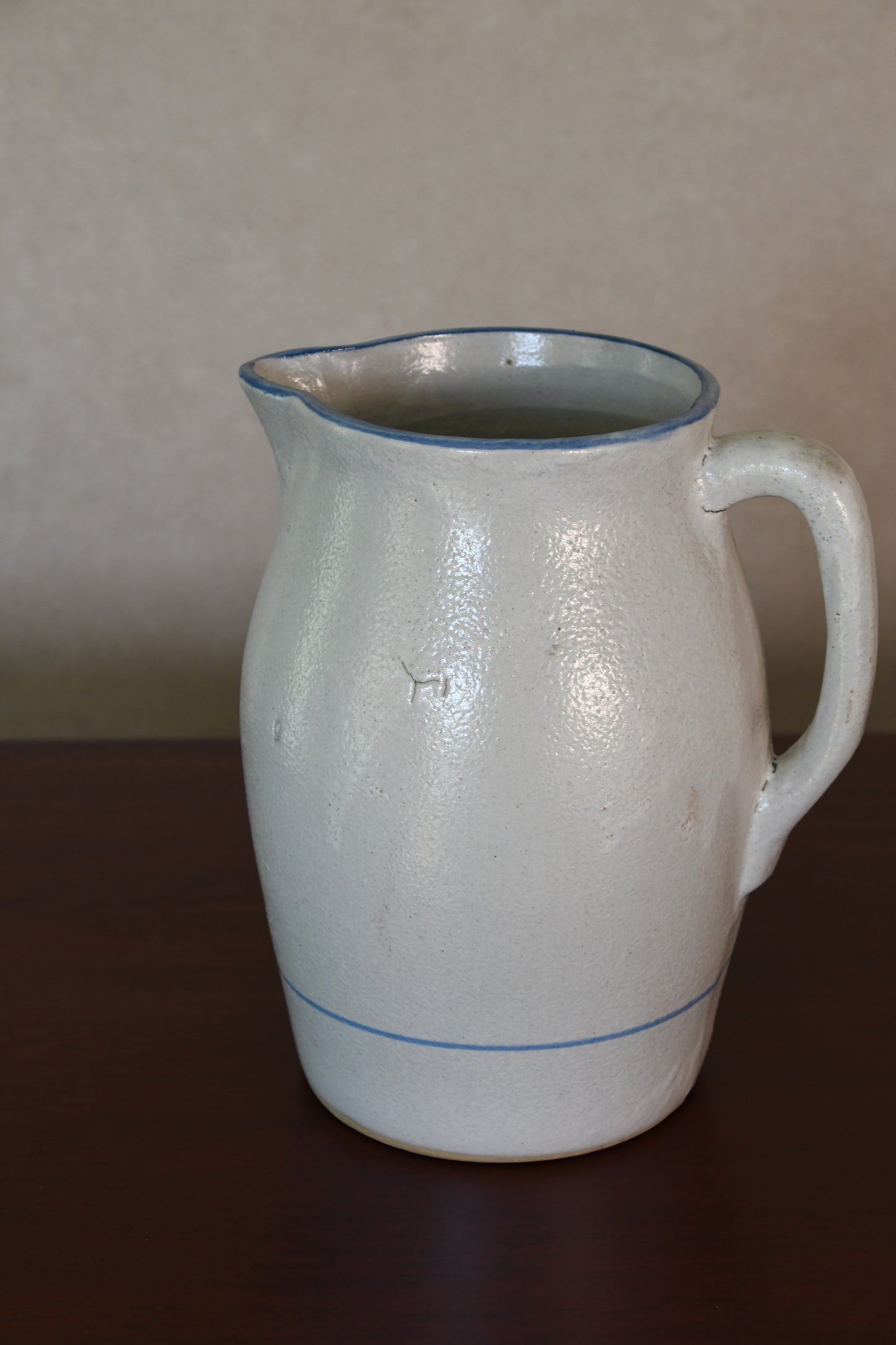 Vintage Stoneware Pitcher with Blue Banding