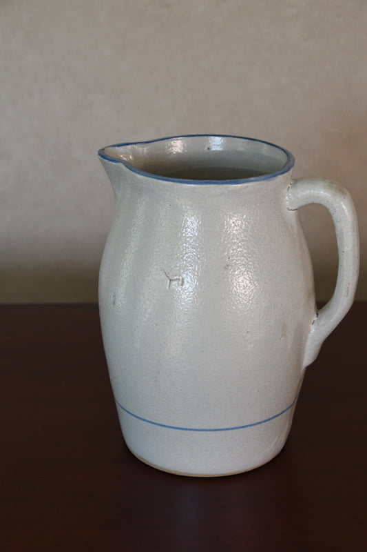 Vintage Stoneware Pitcher with Blue Banding