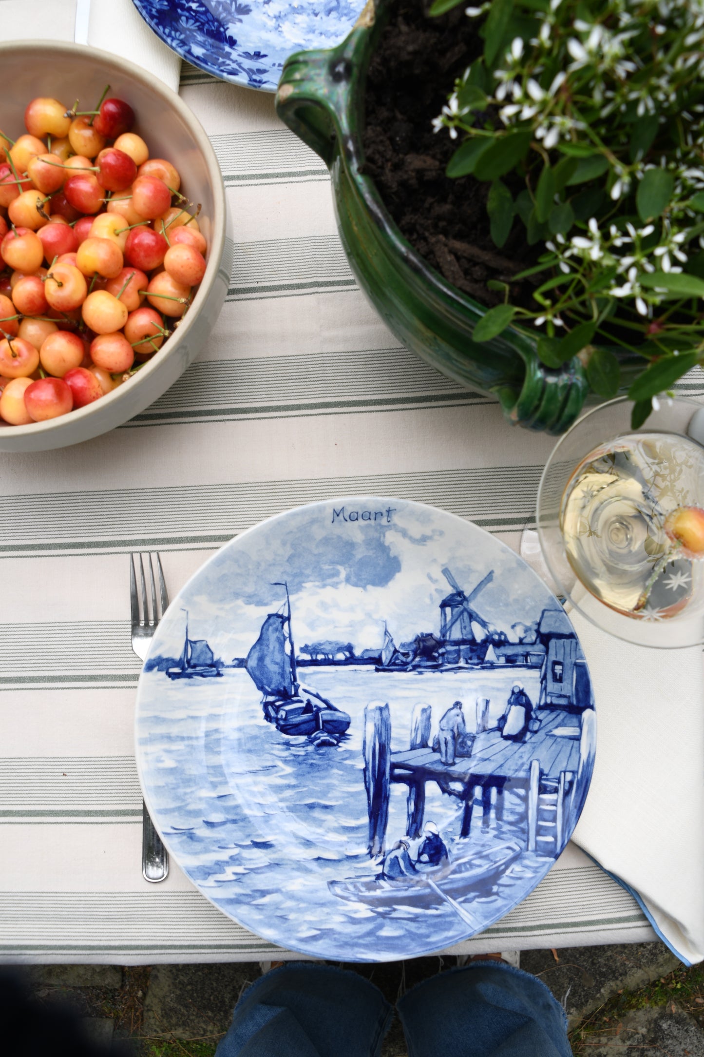 Vintage Green Ticking Linens